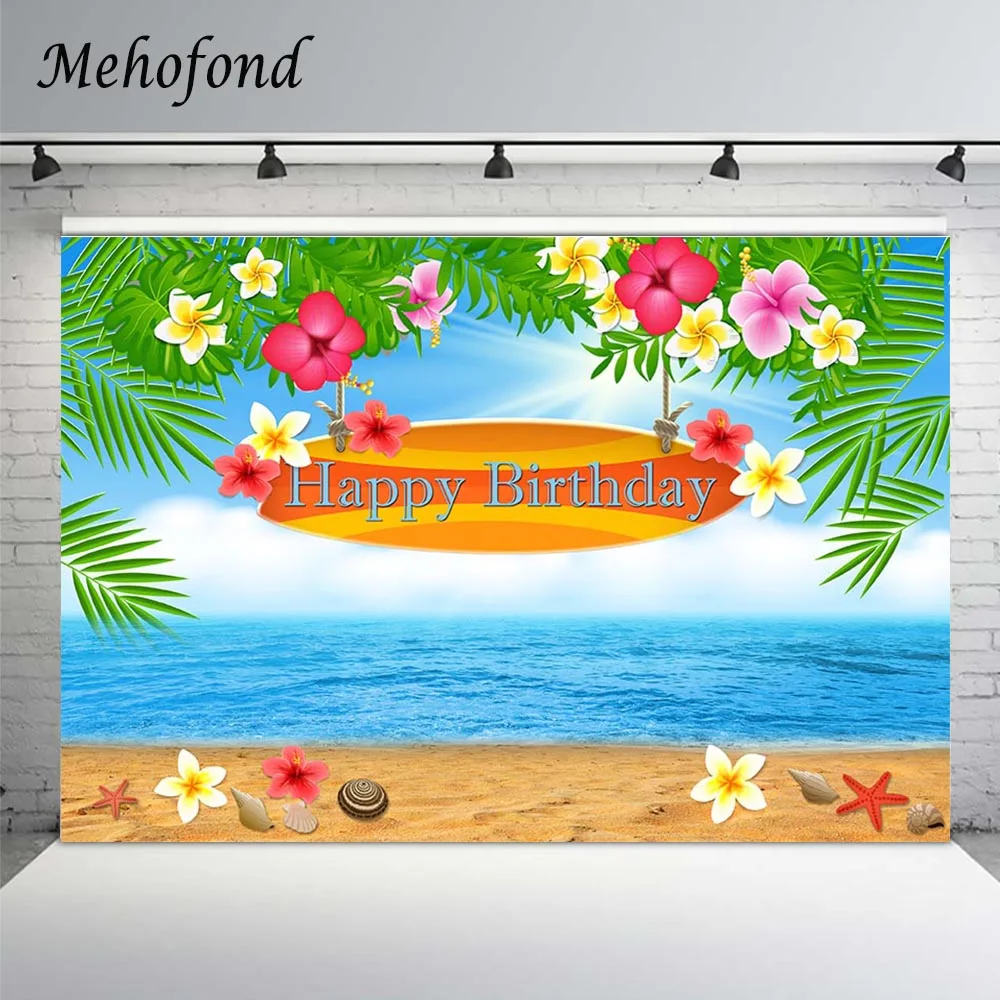

Mehofond Summer Tropical Birthday Party Backdrop Sea Beach Flower Holiday Banner Photography Background Photo Studio Photophone