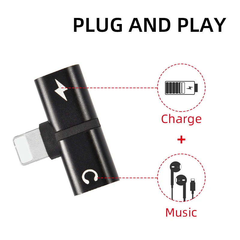 

T-shaped Headphone 2-in-1 Dual-port Headphone Adapte for iPhone 12 8 Plus X XS Xs Max 11 Audio Charger Dispenser Accessories
