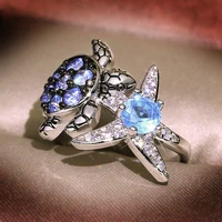 trendy silver s925 ring for women charms gemstones aquamarine turtle starfish female party christmas present jewelry wholesale