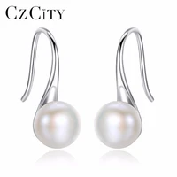 czcity luxury new fashion freshwater cultured natural pearl earrings for women 925 sterling silver earring birthday gift jewelry