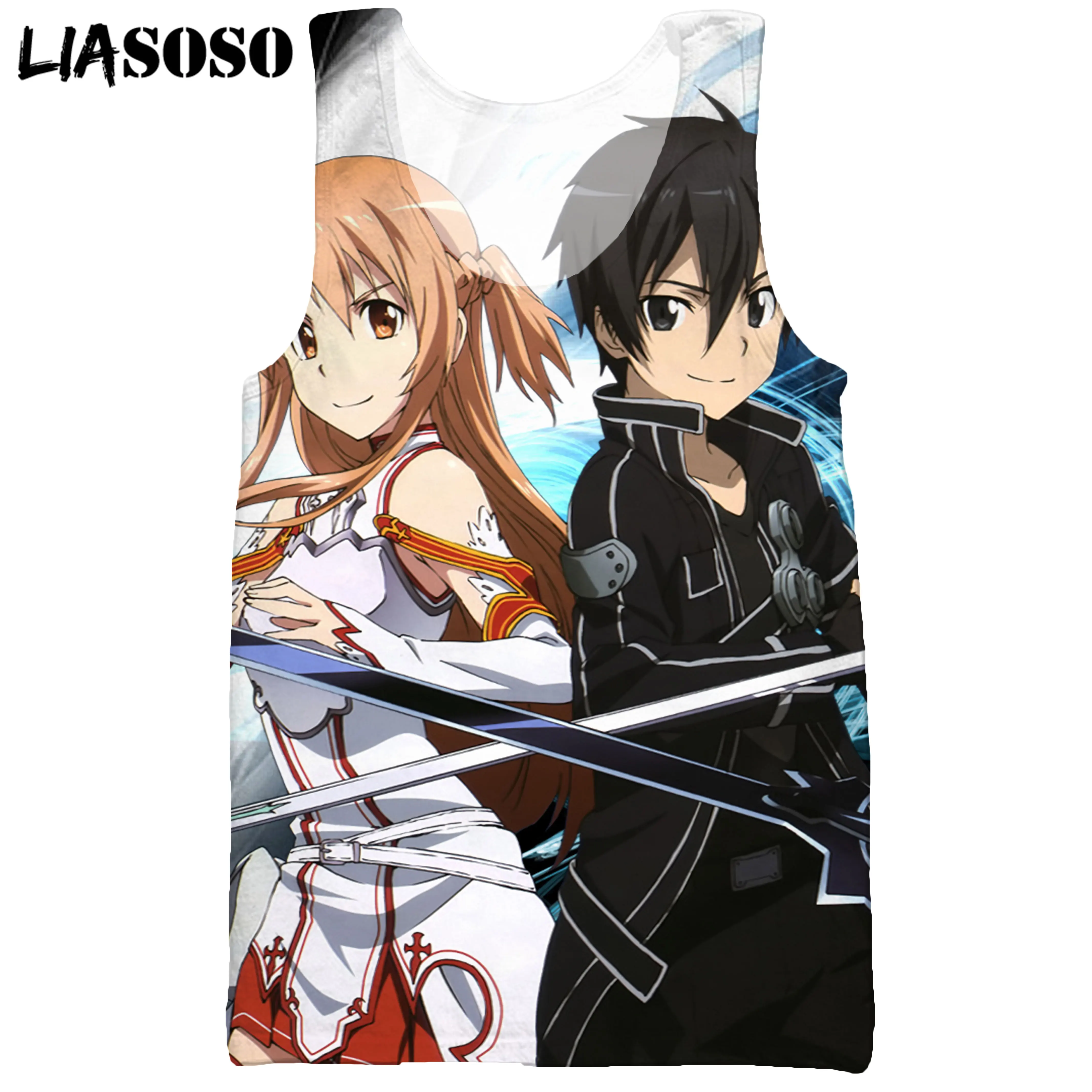 

LIASOSO 3D Print Men's Anime Sword Art Online Cute Girl Summer Casual Fashion Beach Vest Sleeveless Hip Hop Cool Tank Tops Funny