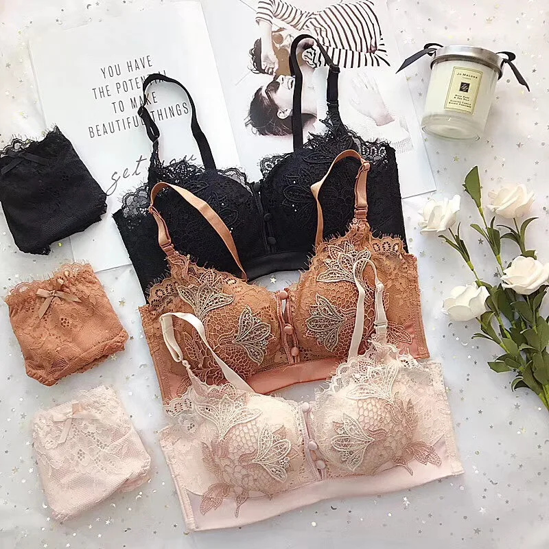 Женский бюстгальтер пуш-ап с цветочной вышивкой во французском стиле удобное