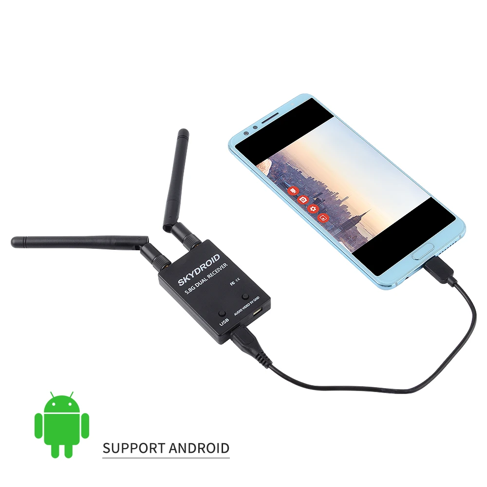 Skydroid-antena Dual UVC Receptor de Control, receptor FPV de canal completo, OTG, 5,8G, 150CH, con Audio para teléfono inteligente Android