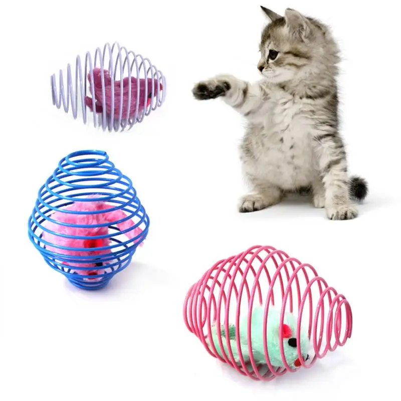 

Funny Cat Stick Self-excited Kitten Toy Prison Mouse Cage Telescopic Interactive Toys Funny Wire Spring Pet Cat Supplies