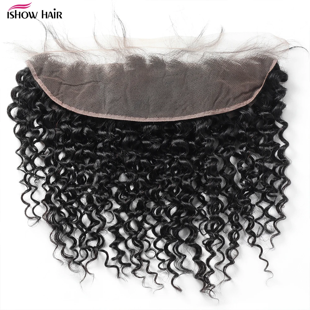 

Ishow Brazilian Curly Lace Frontal 13X4 Lace Frontal Closure Pre Plucked Medium Brown Ear To Ear Lace Closure Remy Human Hair