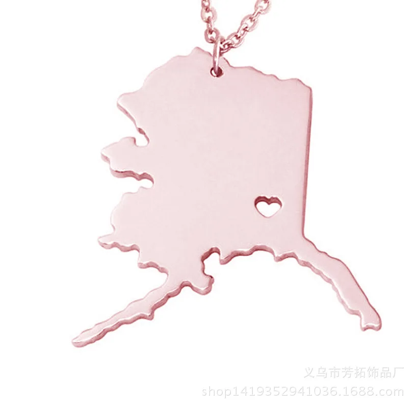 

Аляска НЕ вышивает стальные ожерелья Модные карты США-это украшения в качестве подарка для друзей