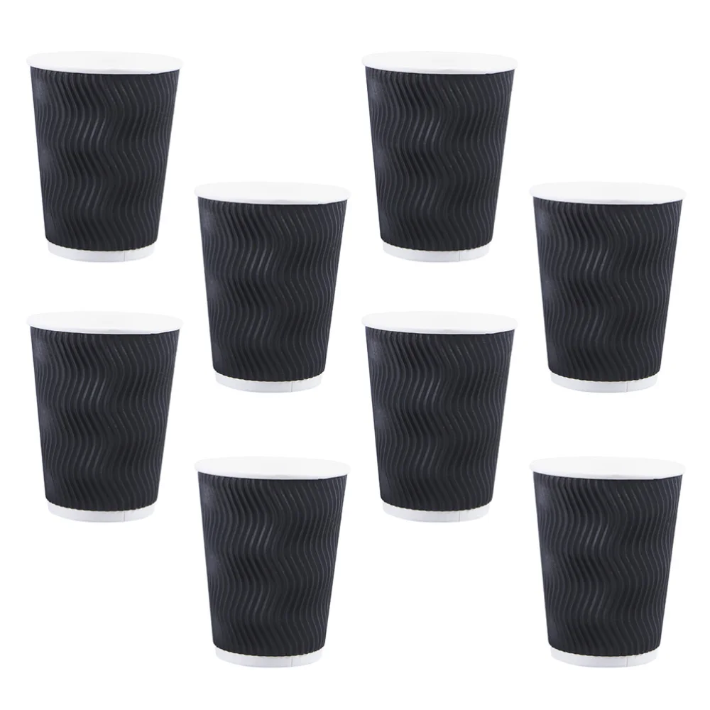 

50pcs Disposable Coffee Cups Insulation Takeaway Threaded Paper Cup 8oz Black