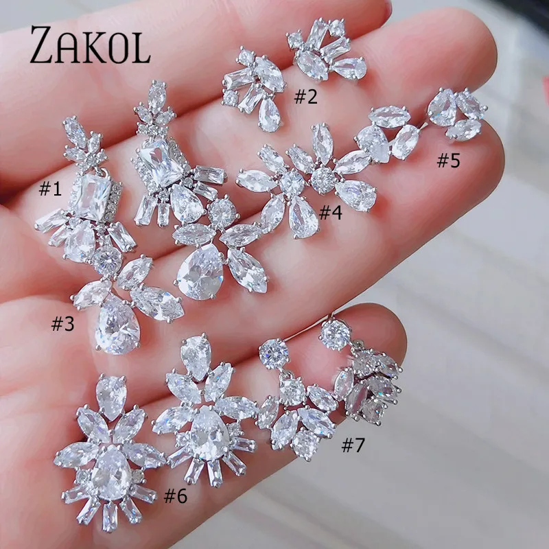 Женские серьги-гвоздики ZAKOL изысканные серьги с кубическим цирконием свадебные