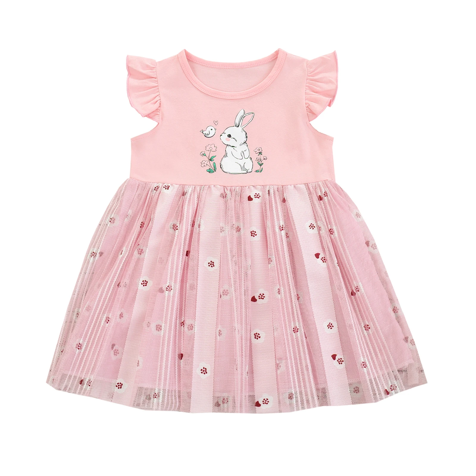 

1-6Y Dress for Girl Short Sleeve Baby Party Girl Baby Clothing Toddler Clothes Infant Easter Cartoon bunny Birthday Dress