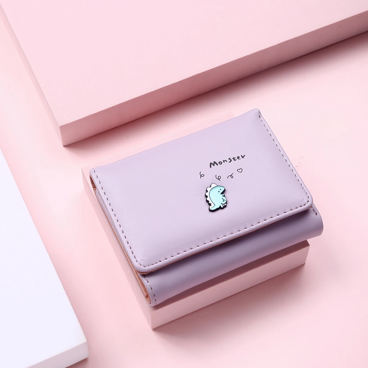 

Women Cute Small Dinosaur Wallet Buckle Folding Girl Wallet Brand Designed Pu Leather Coin Purse Female Card Holder