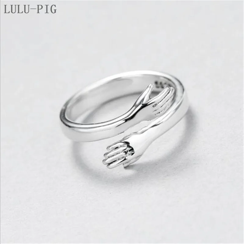 LULU-PIG Hot New 925 Silver European And American Jewelry Love Hug Ring Retro Fashion Tide Flow Open R0234 | Украшения и