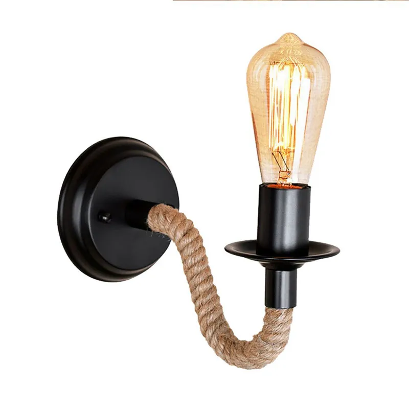 

1 Pair American Wall Lamp Retro Bedside Light Vintage Hemp Rope Wall Scone for Foyer Bedroom Balcony Walkway Stairs Lighting