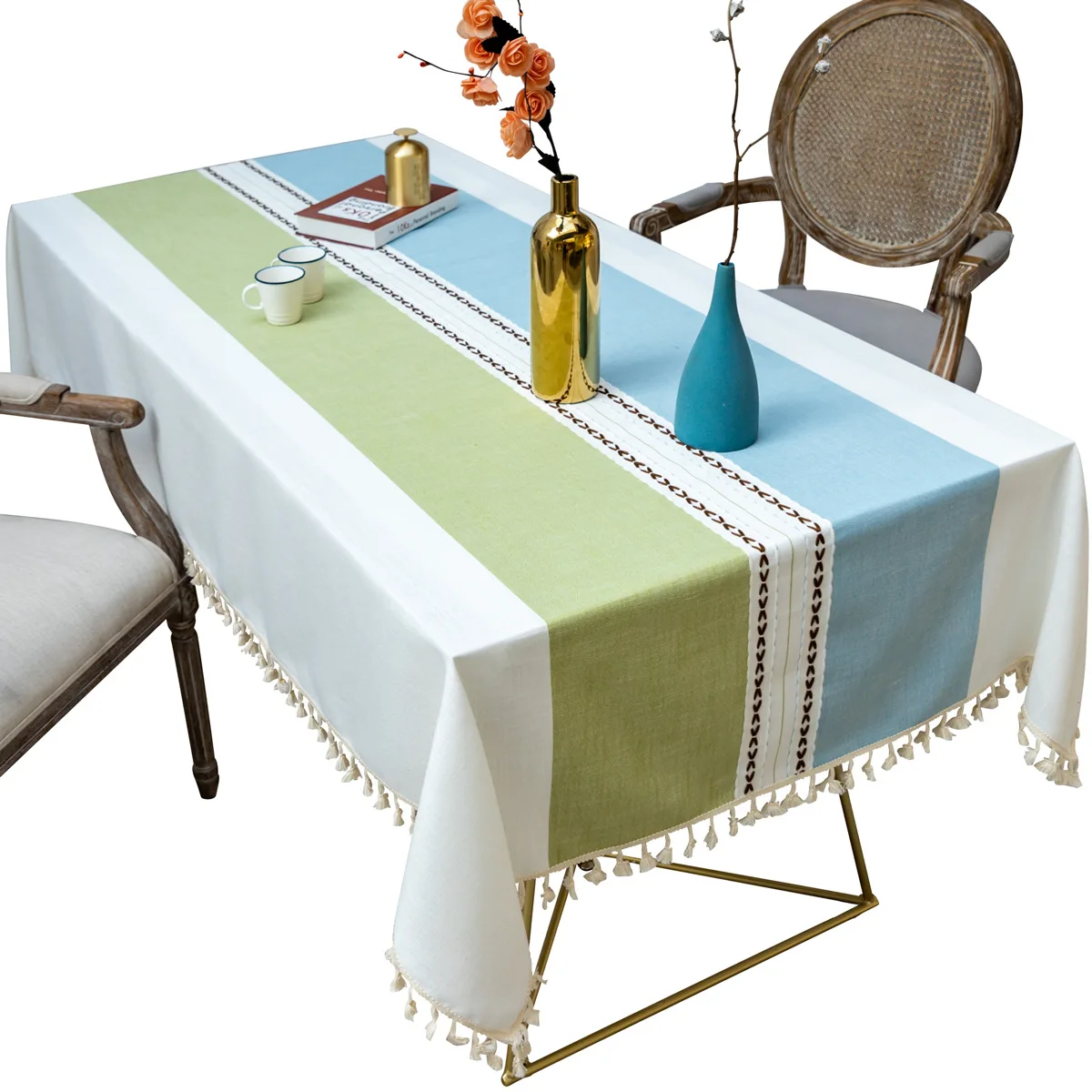 

Luxury Anti-stain Tablecloth and Napkin Tassel Home Kitchen Stripe Coffee Table Cloth Decorative Tray Table Journal Side Tables