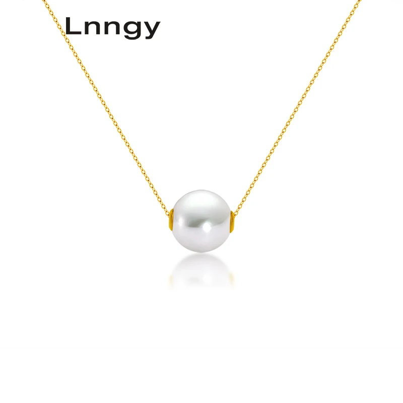 

Lnngy 18K Yellow Gold Pendant Natural Freshwater Pearl Trendy Gold Music Pendant Necklace for Lady Birthday Link Chain Gift