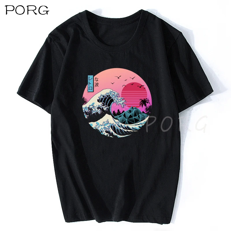 Футболка мужская с 3D принтом больших волн забавная тенниска из хлопка в японском