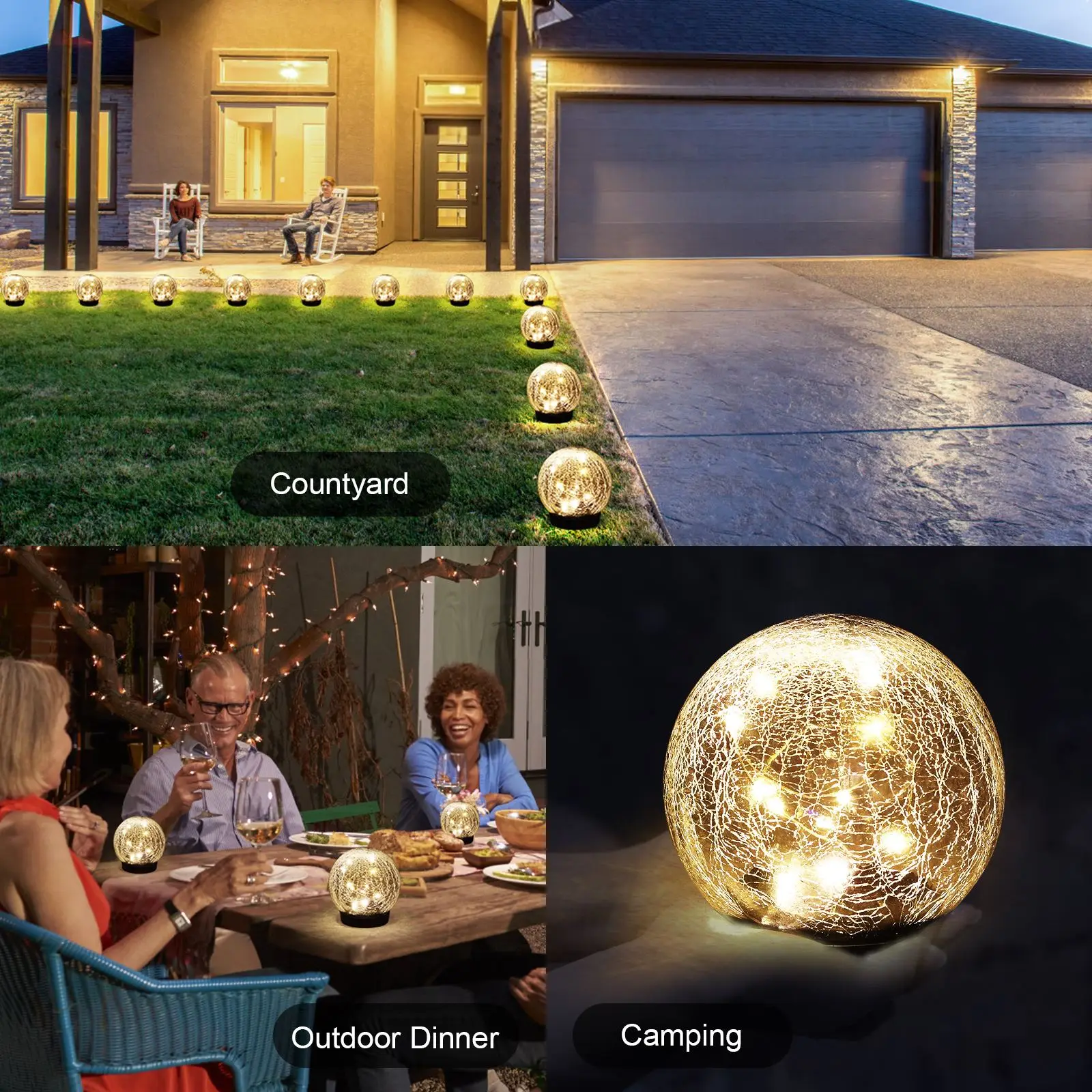 

LED Night Light Garden Solar Lights Bedroom Solar Pathway Light Cracked Glass Ball Waterproof Warm White LED for Outdoor Pathway