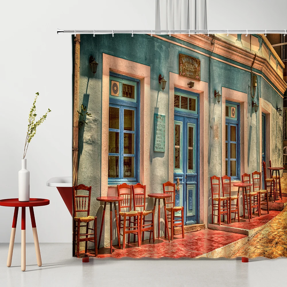 

Retro Street View Pattern Shower Curtain European Style Architecture Art Design Bathroom Decor Polyester Fabric Bath Curtains