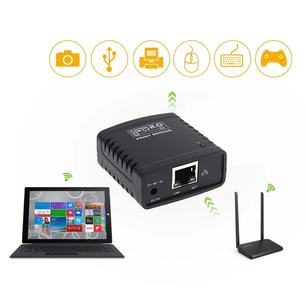 USB 2 0 LRP Сервер печати Дайте LAN Ethernet сетевой принтеры Мощность адаптер usb хаб 100 Мбит