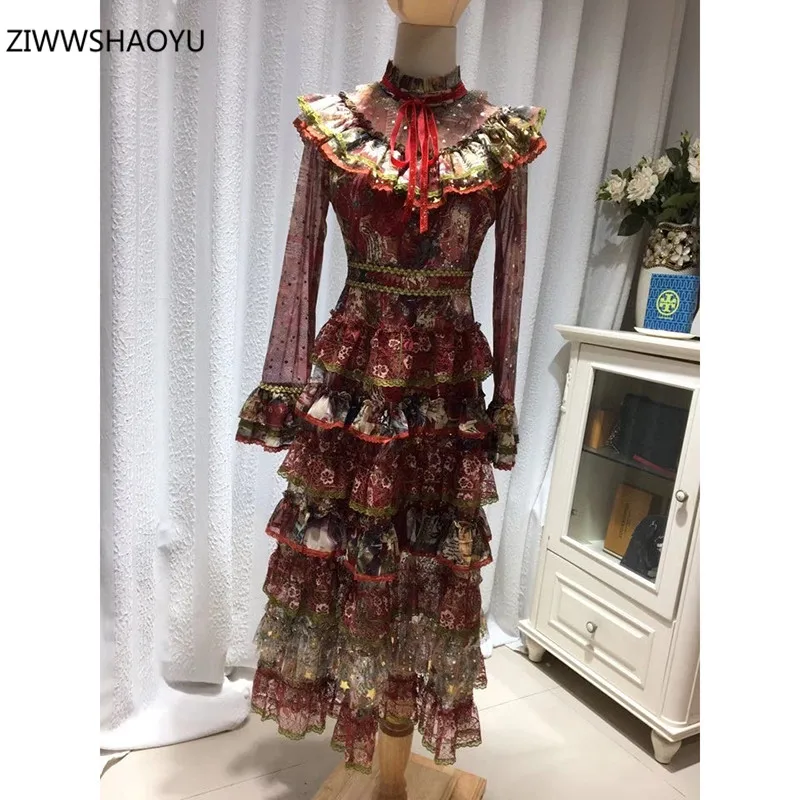 

ZIWWSHAOYU 2021 летнее женское модное винтажное платье миди из сетчатой пряжи с рукавом лотоса тонкое элегантное ТРАПЕЦИЕВИДНОЕ ПЛАТЬЕ с каскадны...