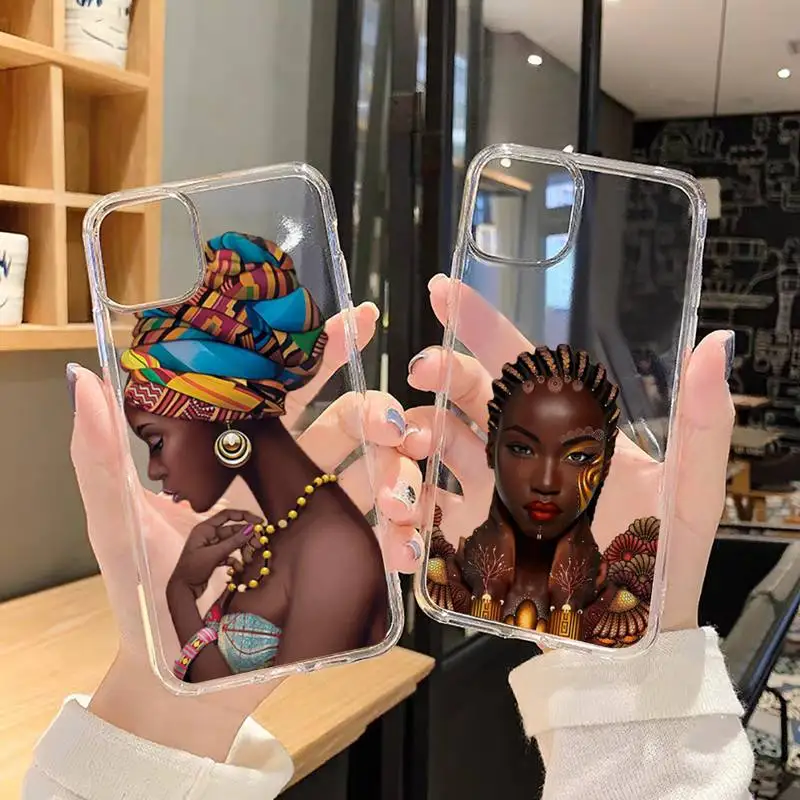 

Art African Girl Phone Case Transparent soft For iphone 5 5s 5c se 6 6s 7 8 11 12 plus mini x xs xr pro max