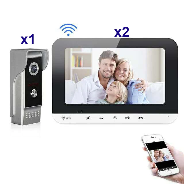 

Цифровой видеодомофон, устройство для домашней безопасности, Wi-Fi, 7 дюймов, 1 камера + 2 монитора