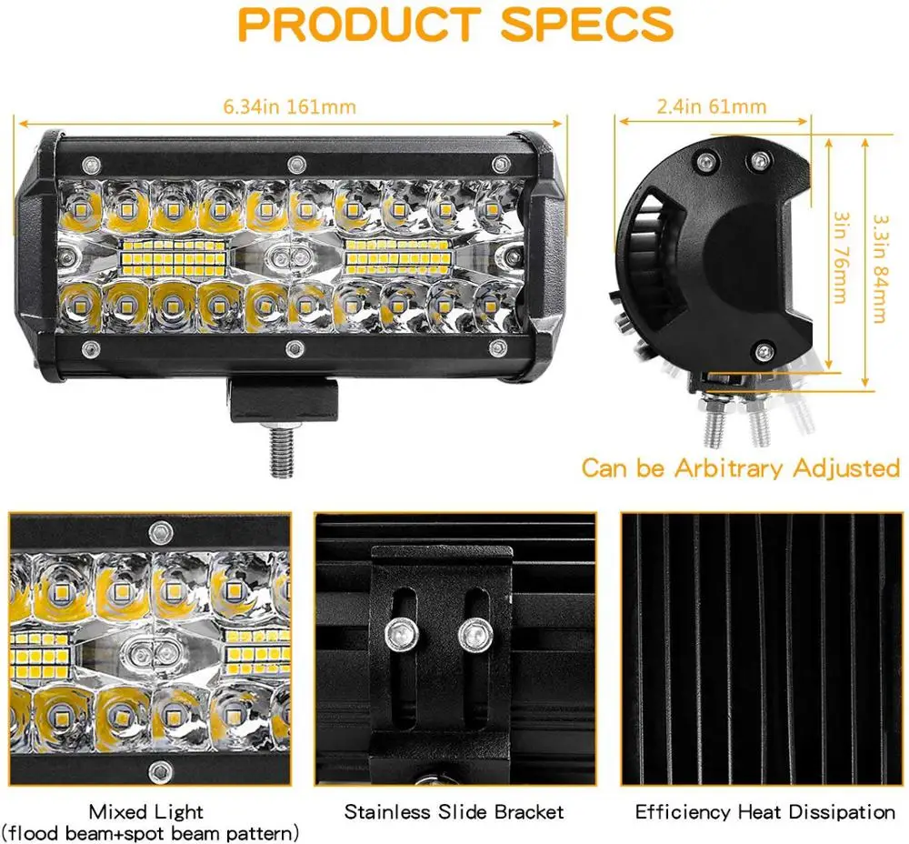 GZKAFOLEE 7inch LED Work Light 12V 24V Spot&ampFlood Combo Beam Led Car 7&quot 120W for Offroad Boat 4x4 Truck 4WD ATV SUV | Автомобили и