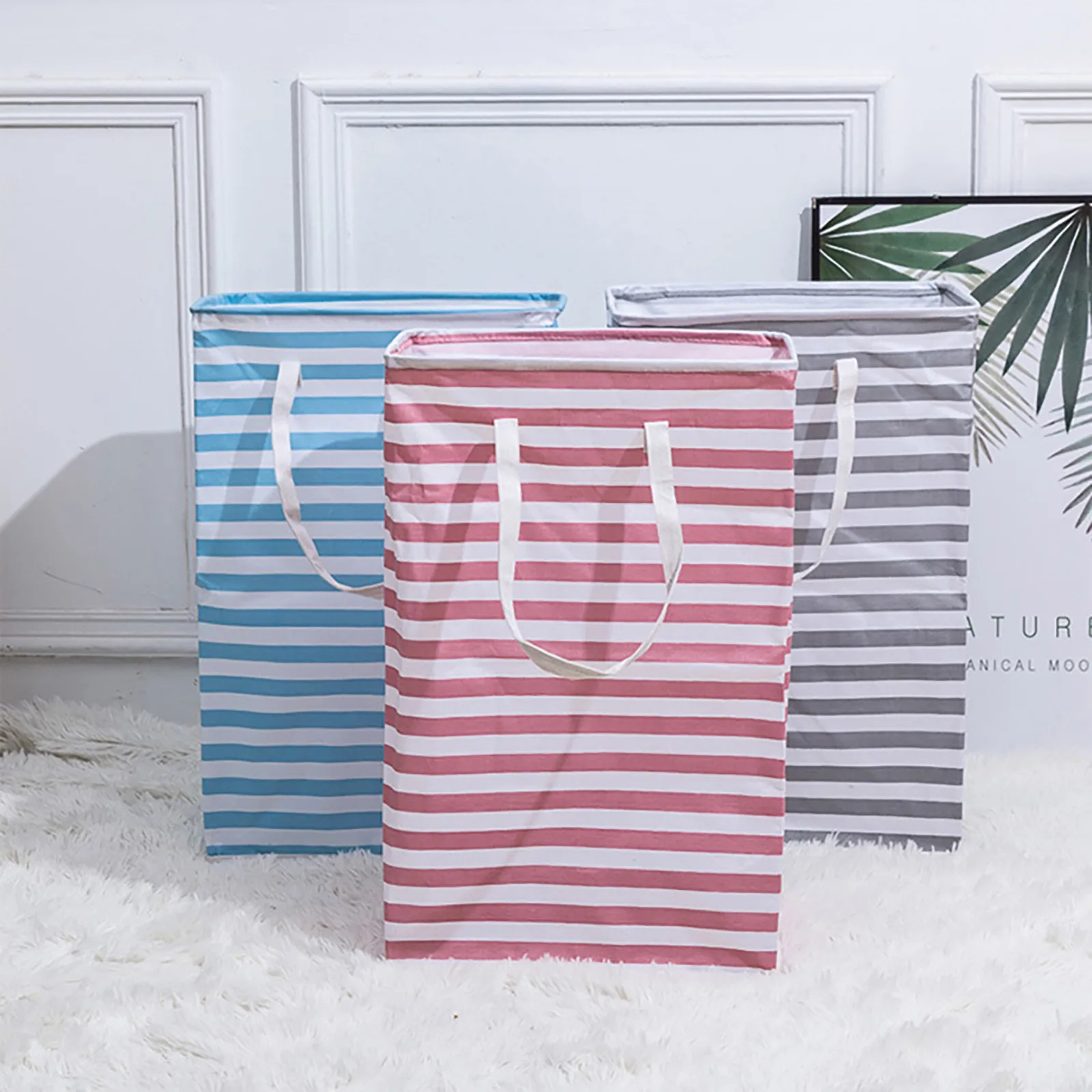 

Waterproof Striped Moisture-proof Dirty Clothes Basket Foldable Storage Storage Bag Foldable Storage Bin Sundries Sorter Basket