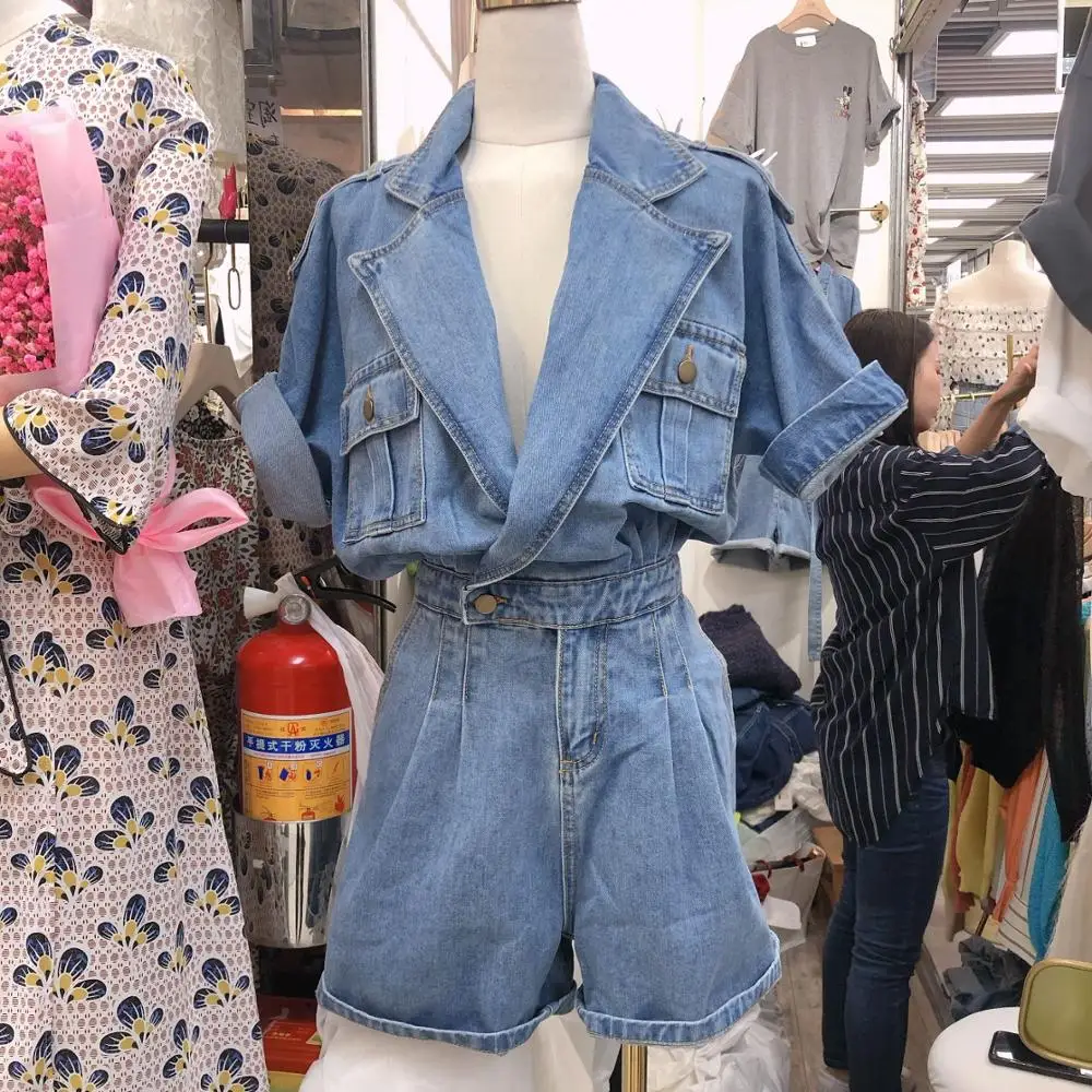 Джинсовые комбинезоны для женщин джинсовые шорты с коротким рукавом в стиле
