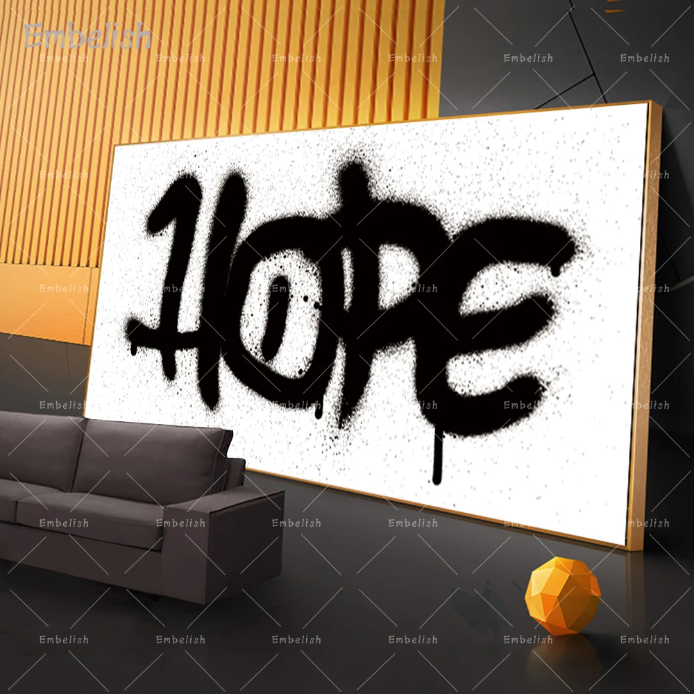 

Embelish 1 Pieces Graffiti Wall Pictures For Living Room Black Letters Hope Home Decor Posters HD Print On Canvas Paintings