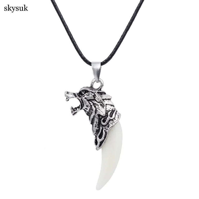 Модное Белое и черное ожерелье чокер с зубцами волка skyyat веревочной цепочкой