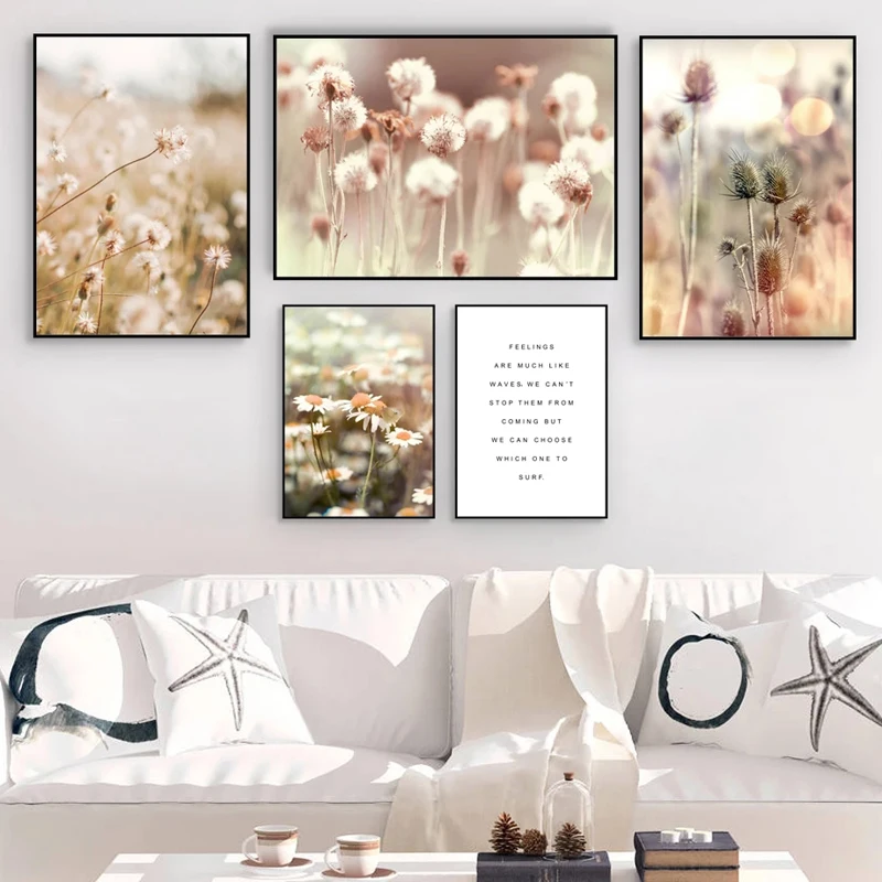 

Boho Style Decor Painting On Canvas Daisy Flowers Nordic Poster Nature Landscape Photography Wall Art Pictures for Interior Home