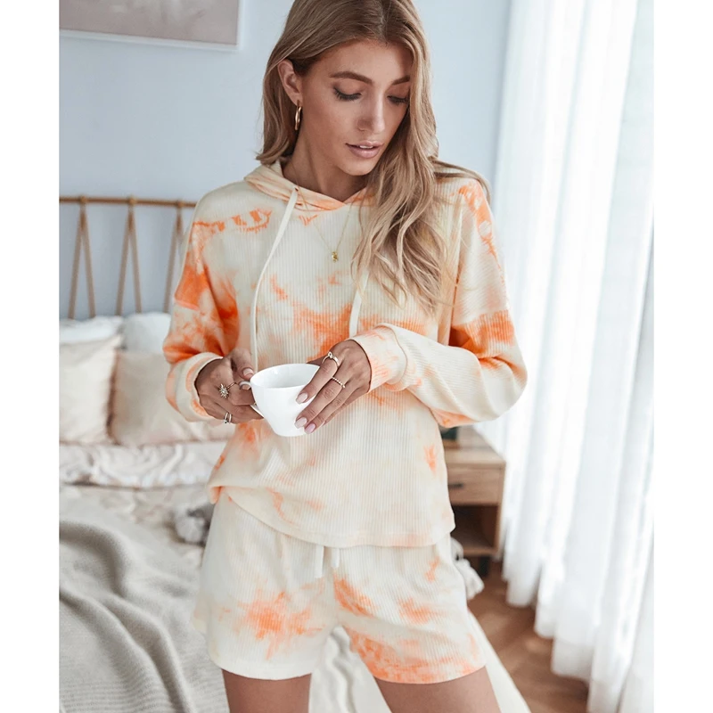 Женский трикотажный спортивный костюм Tie Dye повседневный комплект из двух