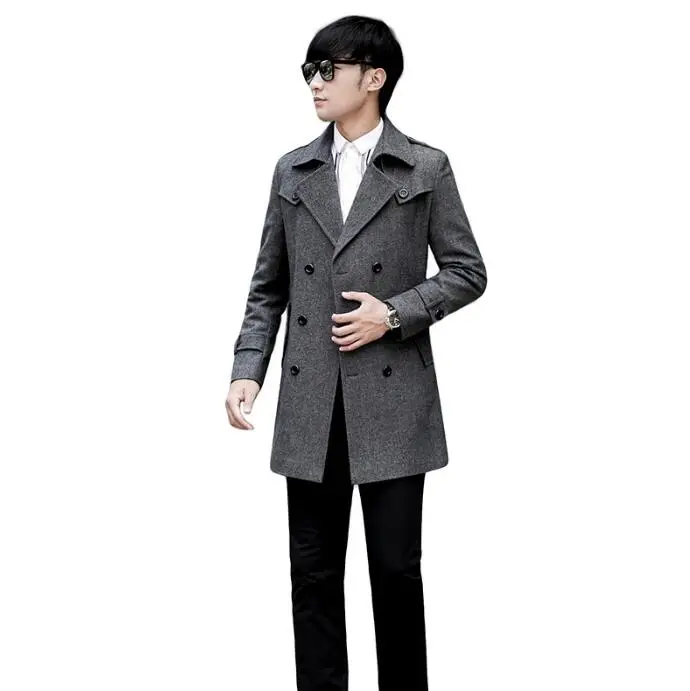 

Grey casual woolen coat men trench coats 9XL long sleeves overcoat mens cashmere coat casaco masculino inverno erkek england
