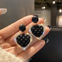 lats luxury sparkling rhinestone love dangle earrings for women korea simple heart shaped drop earring 2021 fashion jewelry gift