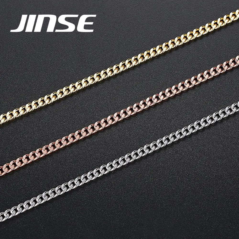 

JINSE Hiphop 2mm Cuban Link Chain Necklace Gold Color Rapper Men Necklaces Street Fashion Copper Material Long Chain Jewelry