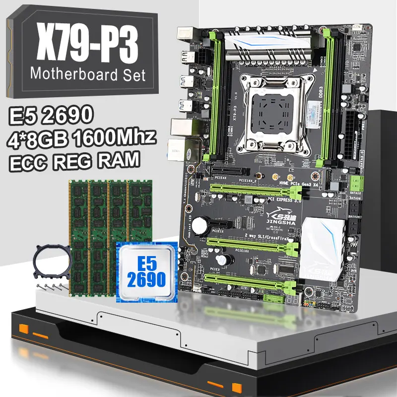 JINGSHA X79P3 LGA motherboard set Quad channels with Xeon E5 2690 and 4 * 8GB=32GB 1600MHZ ddr3 ecc reg RAM | Компьютеры и офис