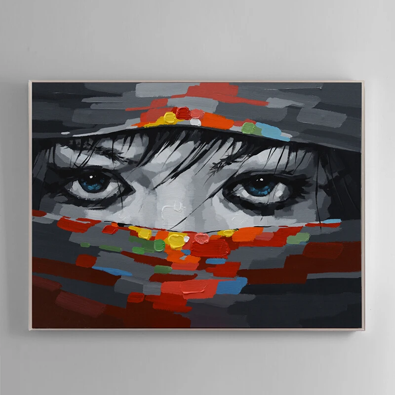 100% ручная роспись абстрактный ниндзя крутые глаза Масляная Краска на холсте