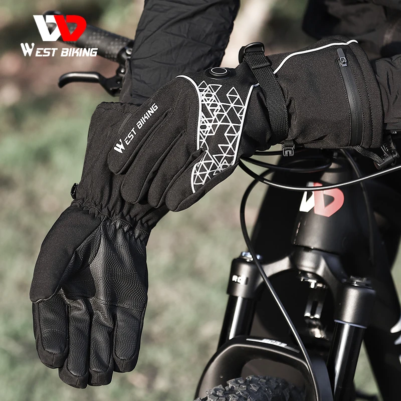 

WEST BIKING USB Rechargeable Heated Gloves Winter Cycling MTB Bike Gloves Touch Screen Bicycle Motorcycle Ski Heating Gloves