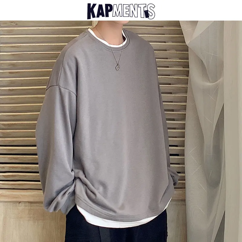 

Мужские однотонные корейские пуловеры kapment, мужские толстовки из 2021 хлопка, 7 цветов, уличная одежда, свитшоты, Повседневная Свободная одежд...