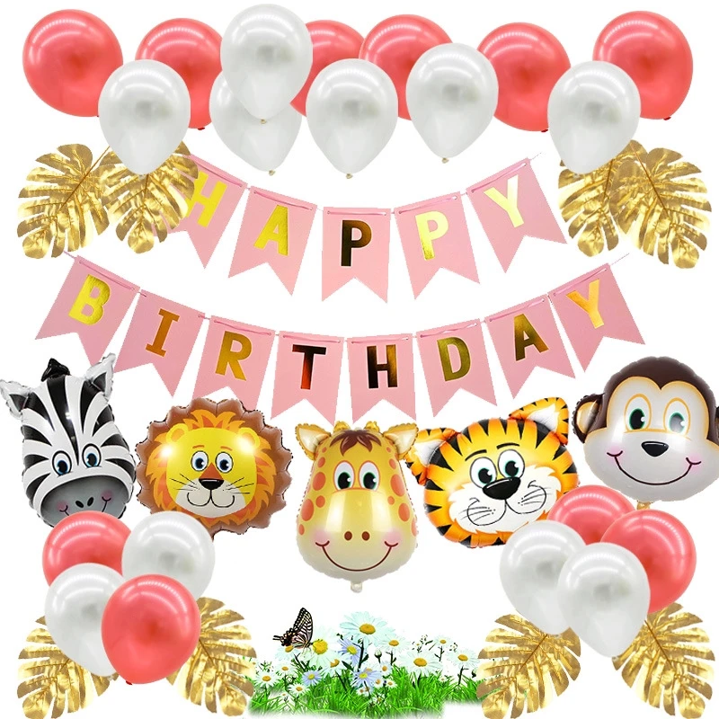 

Birthday Decoration Balloon Mermaid Flag Animal Jungle Theme Birthday Balloon Anniversary Party Decoration (Free Pump)