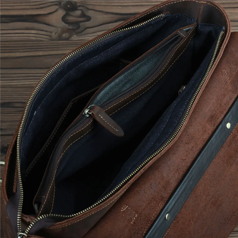 

Nesitu Highend Vintage A4 Brown Thick Genuine Crazy Horse Leather Office Men Briefcase Portfolio Business Messenger bag M1033