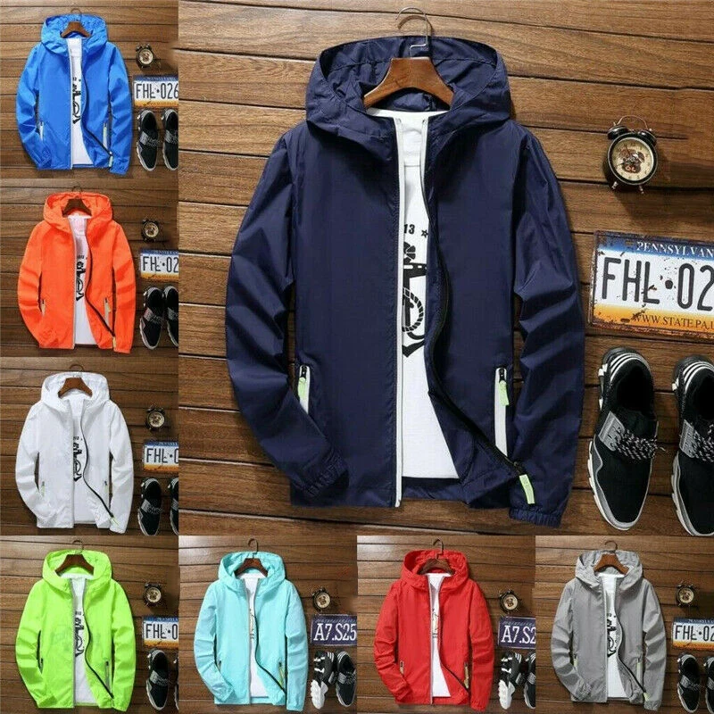 

Newly Men Waterproof Wind Breaker Coat Zipper Hoodie Jacket Quick Drying Sport Outwear VK-ING