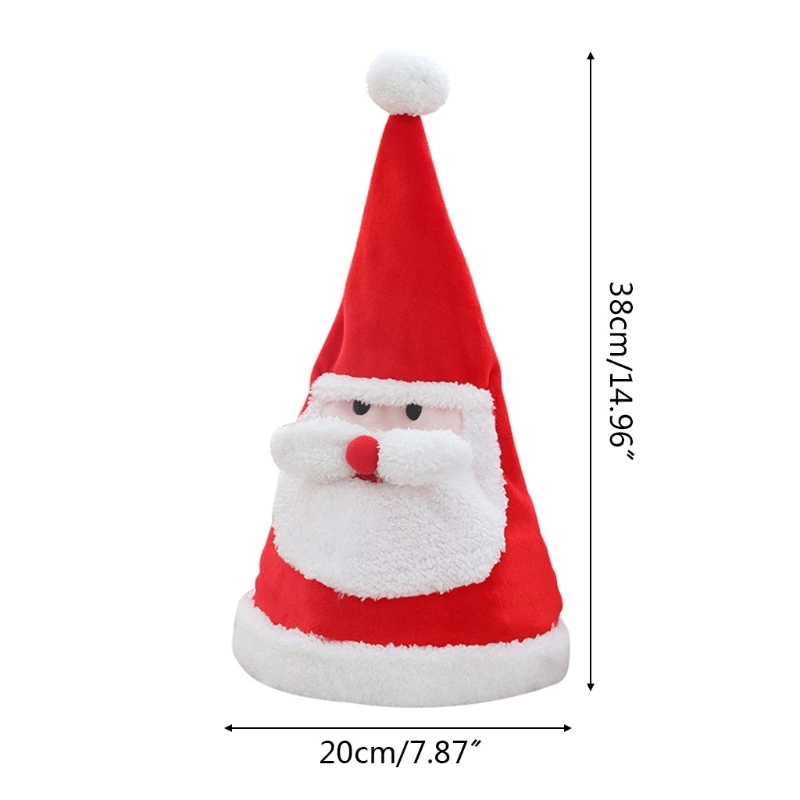 

4XBC Santa Hat Electric Plush Hats w/t Songs LED Light Christmas Decor House Ornament
