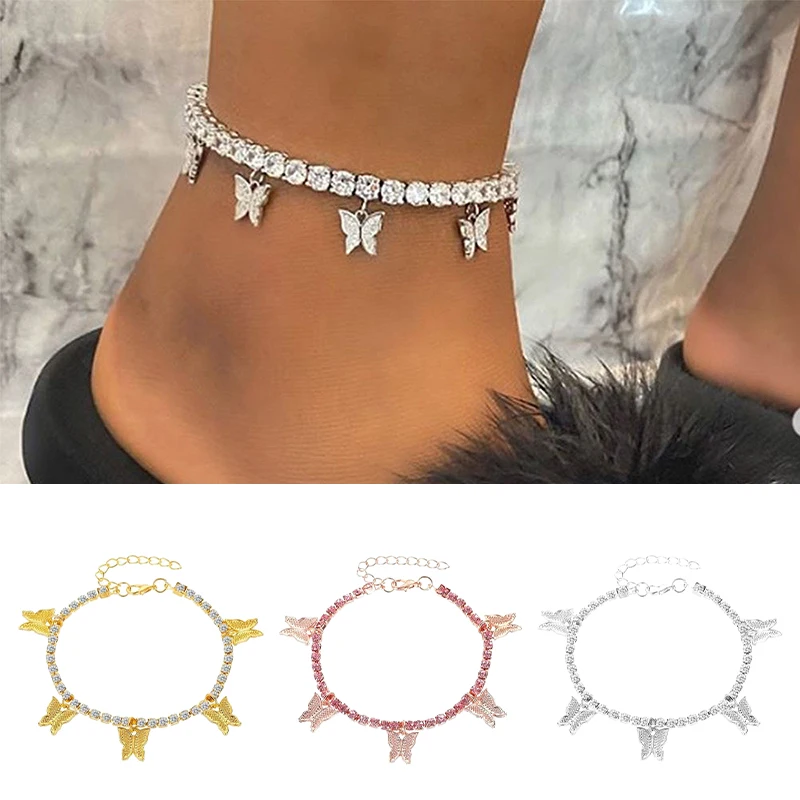 

Butterfly Anklet Rhinestone Crystal Ankle Bracelet Boho Beach Anklets Sandals Foot Bracelets Female Jewelry for Women