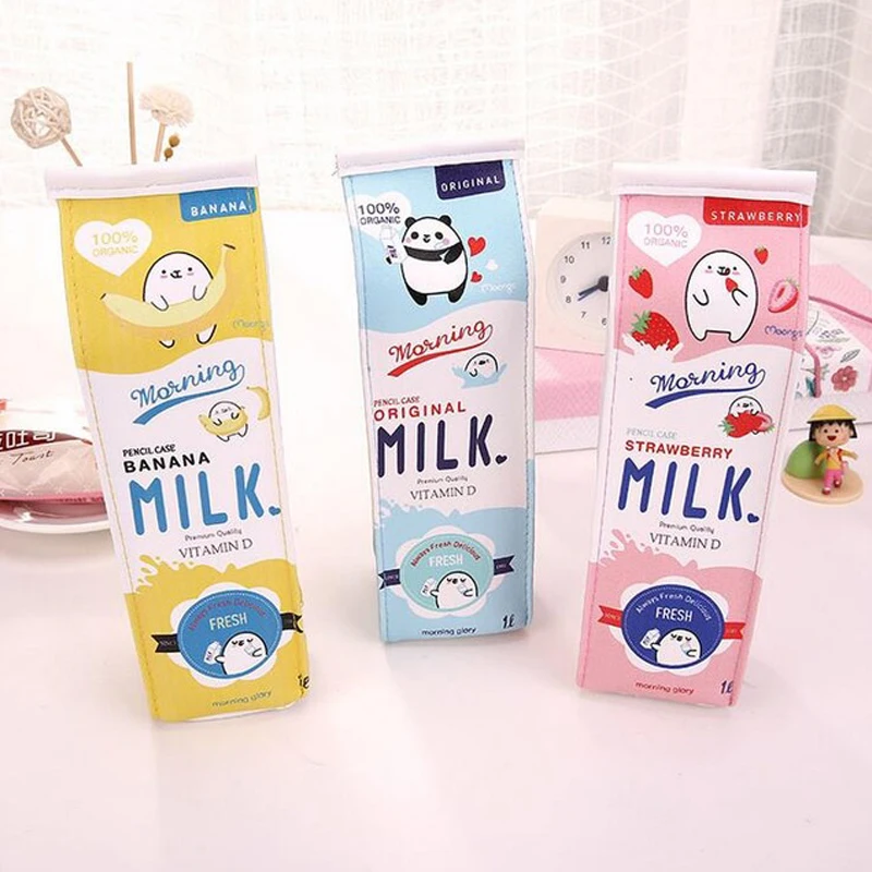

New Creative Simulation Of Milk Cartoon Pencil Case Cute PU Pen Bag Stationery Pouch for Student School Supplies