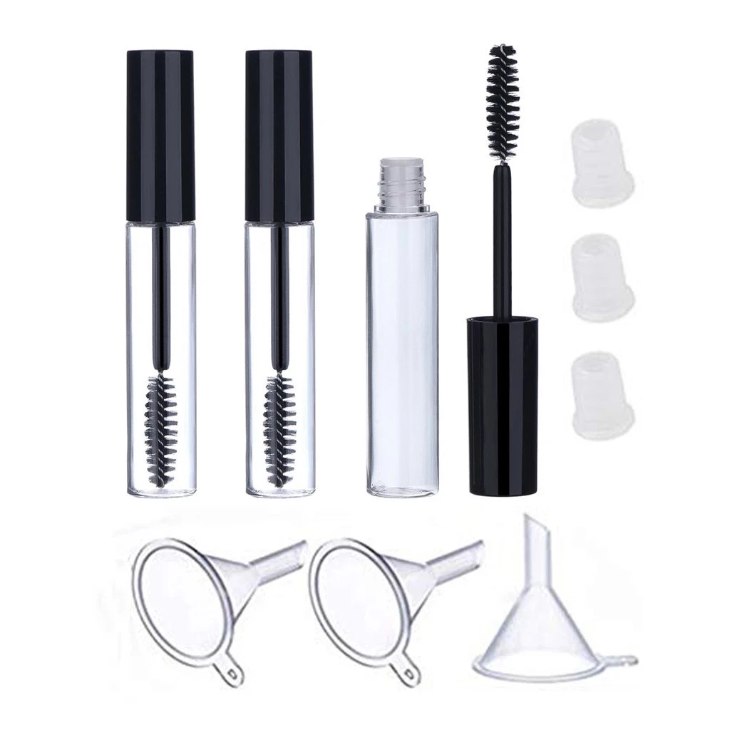 

3ml 10ml 3PCS Empty Mascara Tube Eyelash Cream Vial Liquid Bottle Cosmetic Container with Leakproof Black Cap Contains Funnel