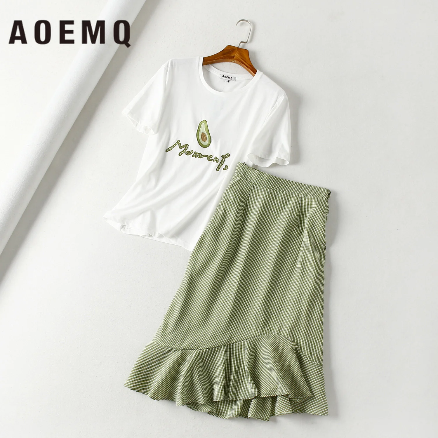 Женский летний комплект одежды AOEMQ футболка и юбка в стиле феи с фруктами авокадо
