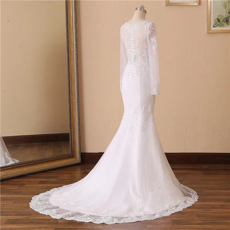 Женское свадебное платье с длинным рукавом кружевное аппликацией невесты по