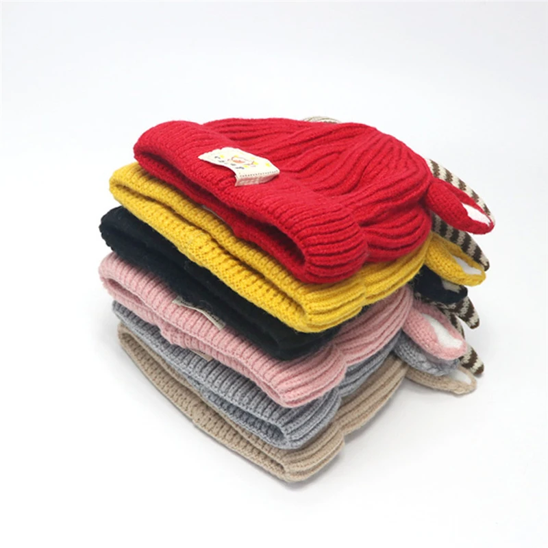 

Winter kids Beanie For Boys Girls hat cute cartoon angle ears Knitted Warm caps fitted soft elasticity bonnet for Children A40