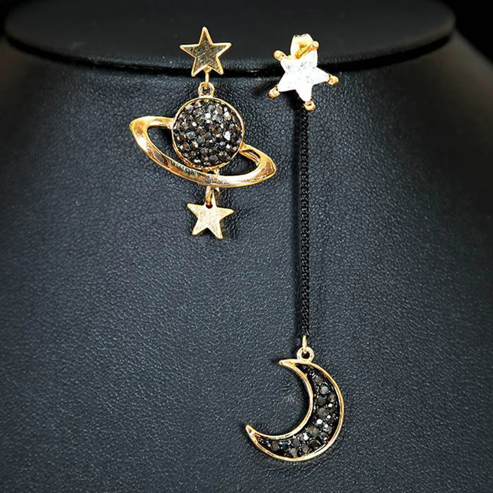 Модные женские асимметричные серьги с кисточками луной звездой планетой стразы